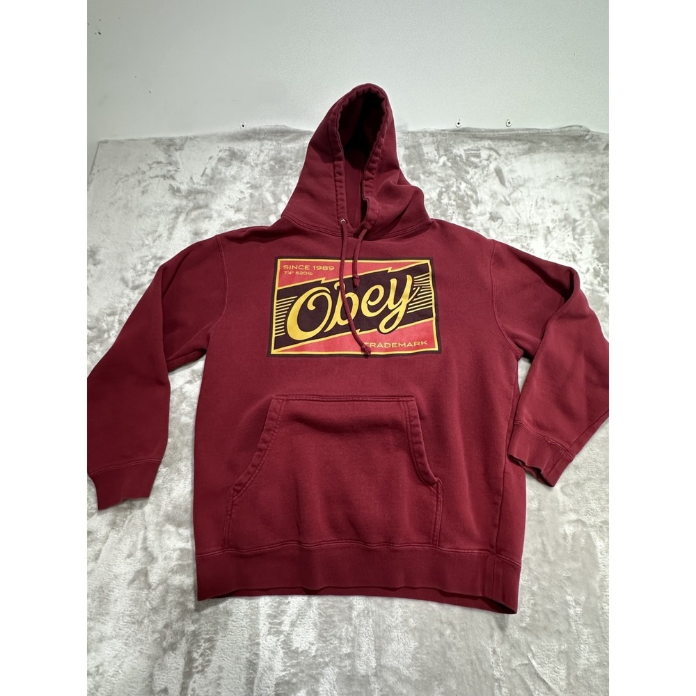 Obey Hoodie Pullover Men's Size Medium Red Long‎ Sleeve Graphic Print Drawstring